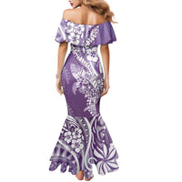Hawaii Puakenikeni And Maile Lei Mermaid Dress Violet Polynesian Shark Tattoo DT05