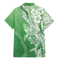 Hawaii Puakenikeni And Maile Lei Family Matching Mermaid Dress and Hawaiian Shirt Green Polynesian Shark Tattoo DT05