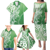 Hawaii Puakenikeni And Maile Lei Family Matching Puletasi and Hawaiian Shirt Green Polynesian Shark Tattoo DT05
