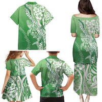 Hawaii Puakenikeni And Maile Lei Family Matching Puletasi and Hawaiian Shirt Green Polynesian Shark Tattoo DT05