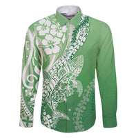 Hawaii Puakenikeni And Maile Lei Family Matching Puletasi and Hawaiian Shirt Green Polynesian Shark Tattoo DT05