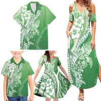 Hawaii Puakenikeni And Maile Lei Family Matching Summer Maxi Dress and Hawaiian Shirt Green Polynesian Shark Tattoo DT05