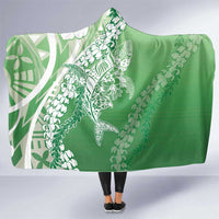 Hawaii Puakenikeni And Maile Lei Hooded Blanket Green Polynesian Shark Tattoo DT05