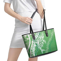 Hawaii Puakenikeni And Maile Lei Leather Tote Bag Green Polynesian Shark Tattoo DT05