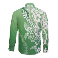 Hawaii Puakenikeni And Maile Lei Long Sleeve Button Shirt Green Polynesian Shark Tattoo DT05