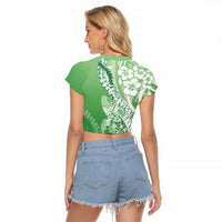 Hawaii Puakenikeni And Maile Lei Raglan Cropped T Shirt Green Polynesian Shark Tattoo DT05