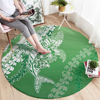 Hawaii Puakenikeni And Maile Lei Round Carpet Green Polynesian Shark Tattoo DT05
