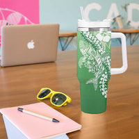 Hawaii Puakenikeni And Maile Lei Tumbler With Handle Green Polynesian Shark Tattoo DT05
