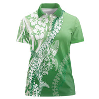 Hawaii Puakenikeni And Maile Lei Women Polo Shirt Green Polynesian Shark Tattoo DT05
