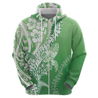 Hawaii Puakenikeni And Maile Lei Zip Hoodie Green Polynesian Shark Tattoo DT05 - Polynesian Pride