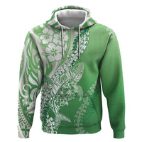Hawaii Puakenikeni And Maile Lei Zip Hoodie Green Polynesian Shark Tattoo DT05 Pullover Hoodie Green - Polynesian Pride