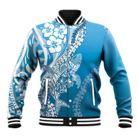Hawaii Puakenikeni And Maile Lei Baseball Jacket Blue Polynesian Shark Tattoo DT05