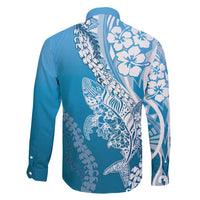 Hawaii Puakenikeni And Maile Lei Family Matching Short Sleeve Bodycon Dress and Hawaiian Shirt Blue Polynesian Shark Tattoo DT05