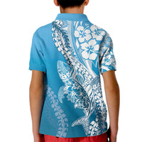 Hawaii Puakenikeni And Maile Lei Kid Polo Shirt Blue Polynesian Shark Tattoo DT05