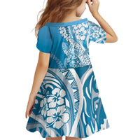 Hawaii Puakenikeni And Maile Lei Kid Short Sleeve Dress Blue Polynesian Shark Tattoo DT05 - Polynesian Pride