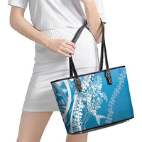 Hawaii Puakenikeni And Maile Lei Leather Tote Bag Blue Polynesian Shark Tattoo DT05