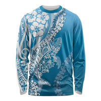Hawaii Puakenikeni And Maile Lei Long Sleeve Shirt Blue Polynesian Shark Tattoo DT05