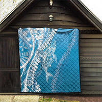 Hawaii Puakenikeni And Maile Lei Quilt Blue Polynesian Shark Tattoo DT05