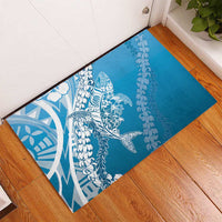 Hawaii Puakenikeni And Maile Lei Rubber Doormat Blue Polynesian Shark Tattoo DT05