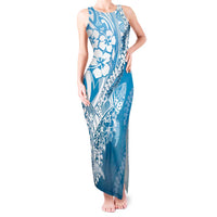 Hawaii Puakenikeni And Maile Lei Tank Maxi Dress Blue Polynesian Shark Tattoo DT05