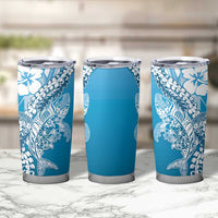 Hawaii Puakenikeni And Maile Lei Tumbler Cup Blue Polynesian Shark Tattoo DT05