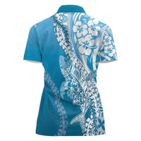 Hawaii Puakenikeni And Maile Lei Women Polo Shirt Blue Polynesian Shark Tattoo DT05