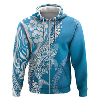 Hawaii Puakenikeni And Maile Lei Zip Hoodie Blue Polynesian Shark Tattoo DT05