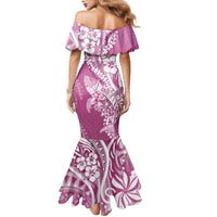 Hawaii Puakenikeni And Maile Lei Family Matching Mermaid Dress and Hawaiian Shirt Pink Polynesian Shark Tattoo DT05