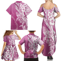 Hawaii Puakenikeni And Maile Lei Family Matching Summer Maxi Dress and Hawaiian Shirt Pink Polynesian Shark Tattoo DT05