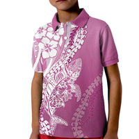 Hawaii Puakenikeni And Maile Lei Kid Polo Shirt Pink Polynesian Shark Tattoo DT05