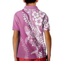 Hawaii Puakenikeni And Maile Lei Kid Polo Shirt Pink Polynesian Shark Tattoo DT05