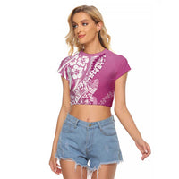 Hawaii Puakenikeni And Maile Lei Raglan Cropped T Shirt Pink Polynesian Shark Tattoo DT05