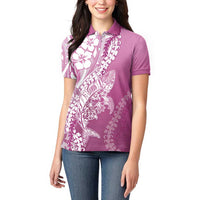 Hawaii Puakenikeni And Maile Lei Women Polo Shirt Pink Polynesian Shark Tattoo DT05