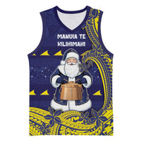 Tokelau Christmas Basketball Jersey Santa With Tuluma Xmas Tribal Waves - Polynesian Pride