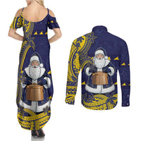 Tokelau Christmas Couples Matching Summer Maxi Dress and Long Sleeve Button Shirt Santa With Tuluma Xmas Tribal Waves - Polynesian Pride