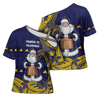 Tokelau Christmas Cross Shoulder Shirt Santa With Tuluma Xmas Tribal Waves DT05 - Polynesian Pride