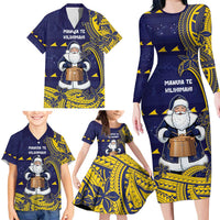 Tokelau Christmas Family Matching Long Sleeve Bodycon Dress and Hawaiian Shirt Santa With Tuluma Xmas Tribal Waves - Polynesian Pride