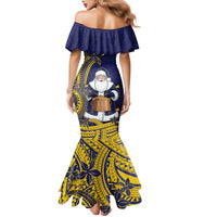 Tokelau Christmas Family Matching Mermaid Dress and Hawaiian Shirt Santa With Tuluma Xmas Tribal Waves - Polynesian Pride