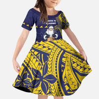 Tokelau Christmas Family Matching Off The Shoulder Long Sleeve Dress and Hawaiian Shirt Santa With Tuluma Xmas Tribal Waves DT05 Daughter's Dress Navy - Polynesian Pride
