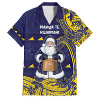 Tokelau Christmas Family Matching Off Shoulder Maxi Dress and Hawaiian Shirt Santa With Tuluma Xmas Tribal Waves DT05 Dad's Shirt - Short Sleeve Navy - Polynesian Pride