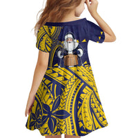 Tokelau Christmas Family Matching Off Shoulder Short Dress and Hawaiian Shirt Santa With Tuluma Xmas Tribal Waves - Polynesian Pride
