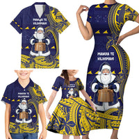 Tokelau Christmas Family Matching Short Sleeve Bodycon Dress and Hawaiian Shirt Santa With Tuluma Xmas Tribal Waves DT05 - Polynesian Pride