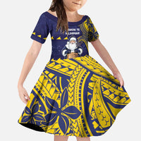 Tokelau Christmas Family Matching Summer Maxi Dress and Hawaiian Shirt Santa With Tuluma Xmas Tribal Waves DT05 Daughter's Dress Navy - Polynesian Pride