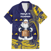 Tokelau Christmas Family Matching Summer Maxi Dress and Hawaiian Shirt Santa With Tuluma Xmas Tribal Waves DT05 Dad's Shirt - Short Sleeve Navy - Polynesian Pride