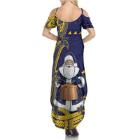 Tokelau Christmas Family Matching Summer Maxi Dress and Hawaiian Shirt Santa With Tuluma Xmas Tribal Waves DT05 - Polynesian Pride