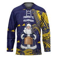 Tokelau Christmas Hockey Jersey Santa With Tuluma Xmas Tribal Waves - Polynesian Pride