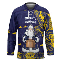 Tokelau Christmas Hockey Jersey Santa With Tuluma Xmas Tribal Waves DT05 Unisex Navy - Polynesian Pride