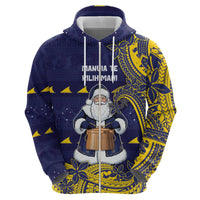 Tokelau Christmas Hoodie Santa With Tuluma Xmas Tribal Waves - Polynesian Pride