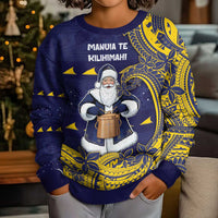 Tokelau Christmas Kid Ugly Christmas Sweater Santa With Tuluma Xmas Tribal Waves - Polynesian Pride