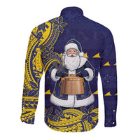 Tokelau Christmas Long Sleeve Button Shirt Santa With Tuluma Xmas Tribal Waves - Polynesian Pride